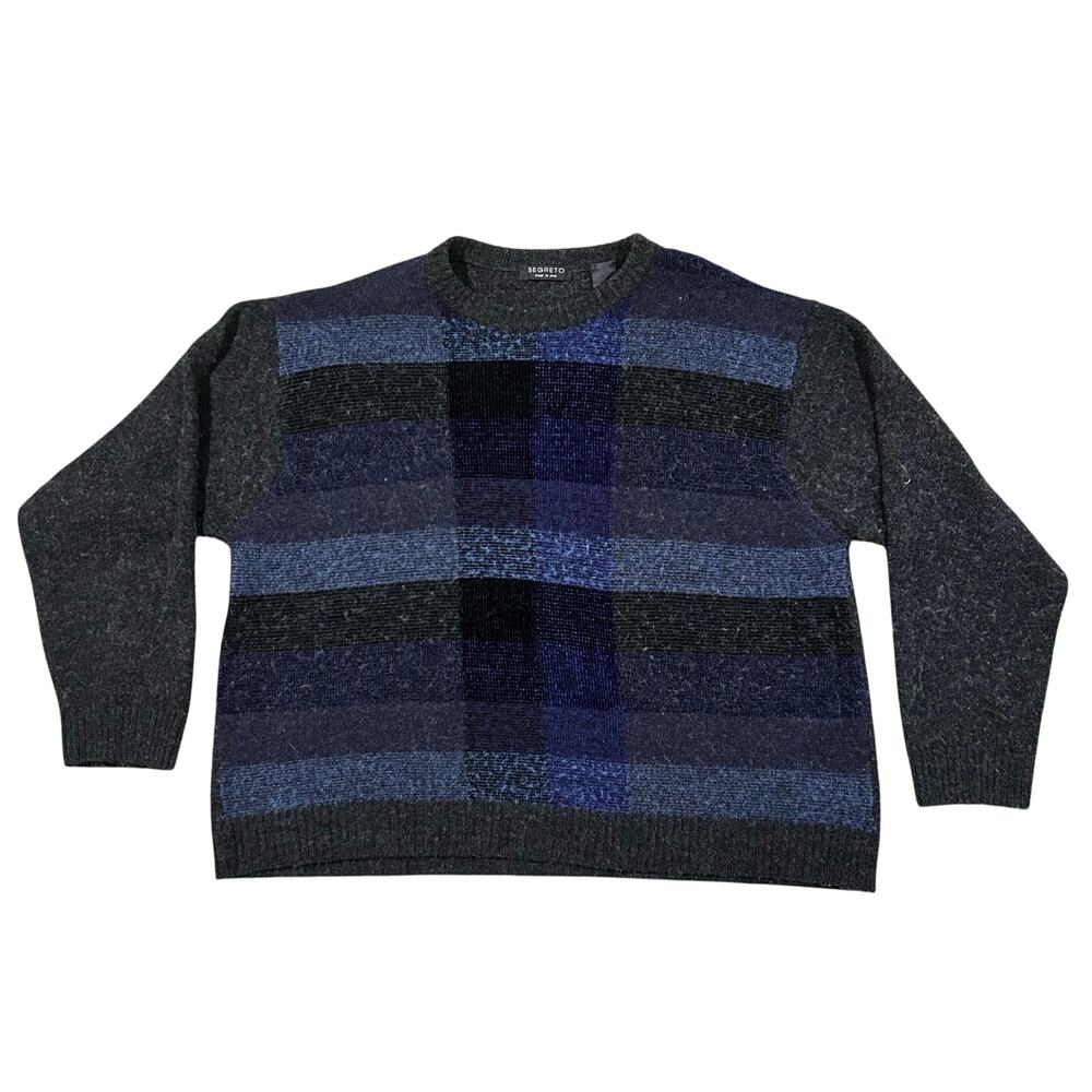 Vintage Segreto Italian Wool Knit Sweater Men’s XL Blue Gray Pullover Italy Made
